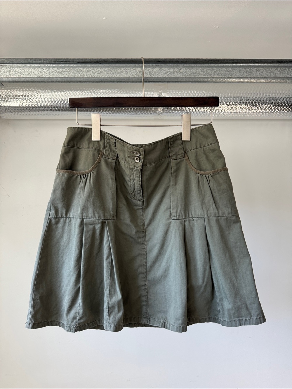 Olive Green Utility Pleated Skirt